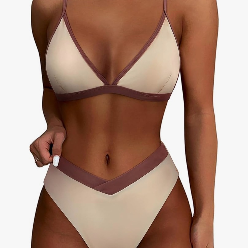 Elegant Cream and Brown Bikini Set